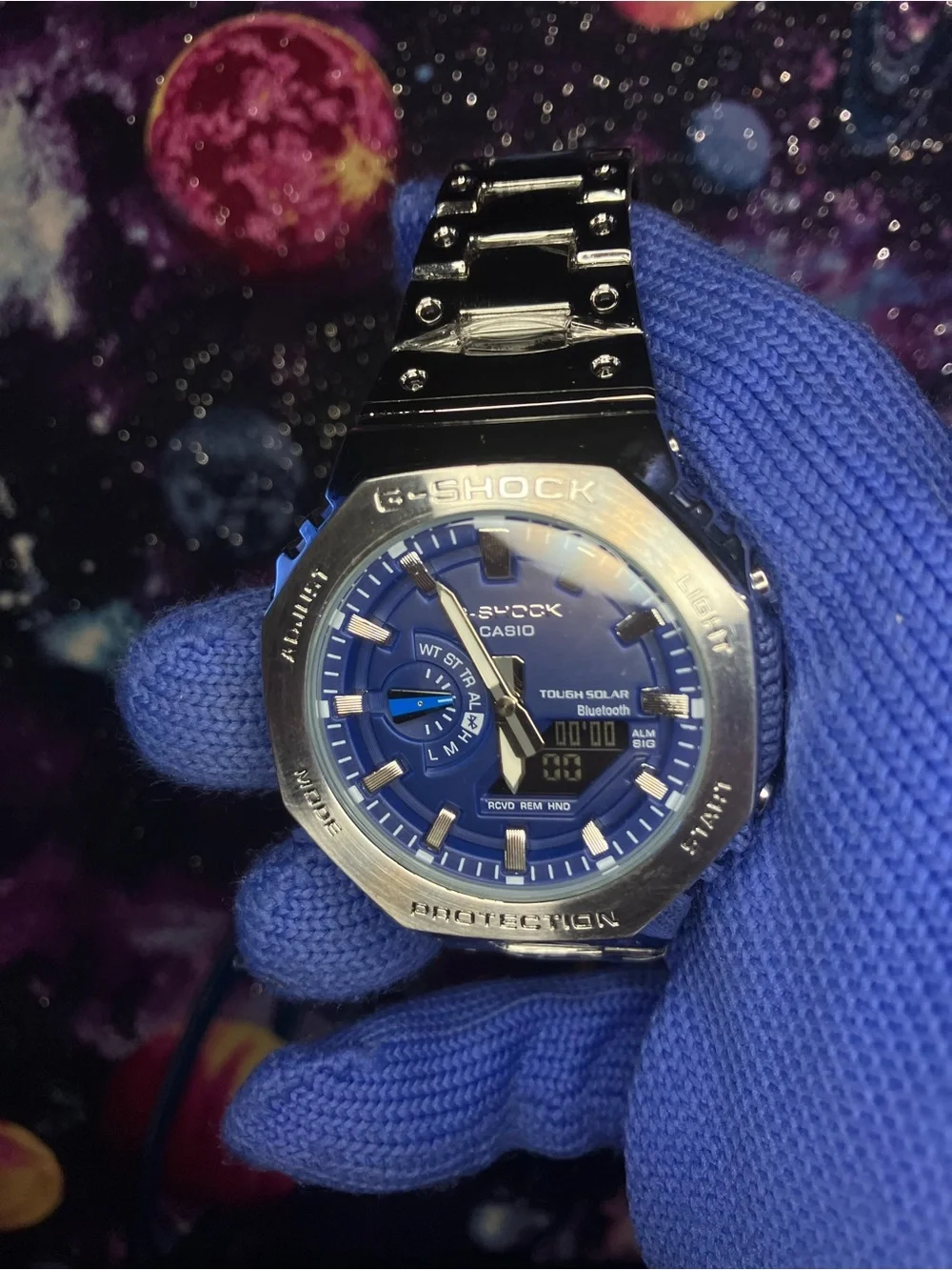 Custom G Shock Metal silver and blue style g shock